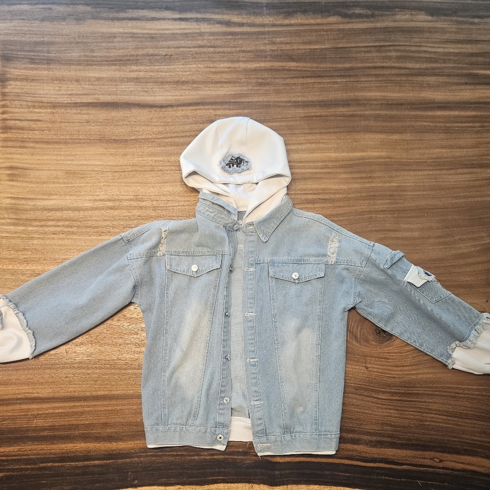 Kids Denim Jacket with White Hoodie